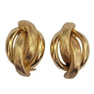 Grosse 1959 Smooth, Textured Gold Tone Knot Clip-On Earrings, Signed K194
